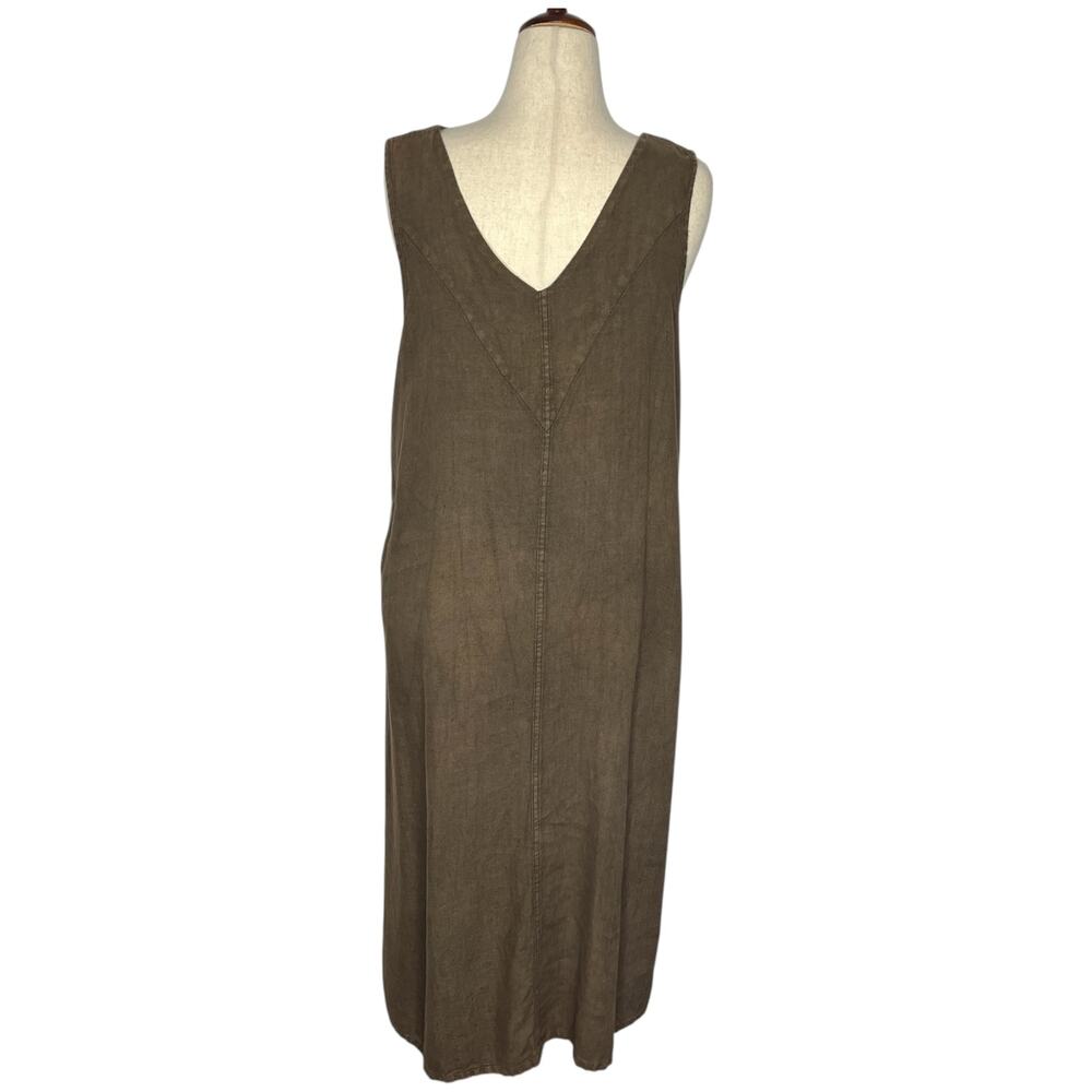 Cynthia Ashby Women's Linen Dress L Brown Midi Lagenlook Pinafore Sleeveless - Picture 1 of 9